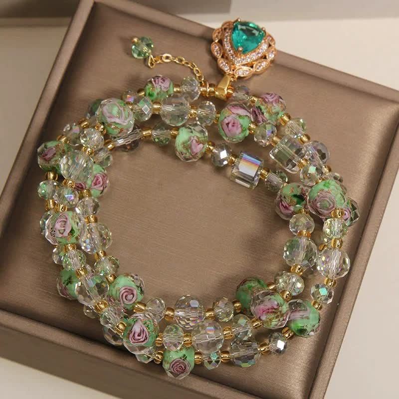 Buddha Stones Bransoletka energetyczna Golden Liuli Glass Rose Garden Teardrop Triple Wrap - image 3