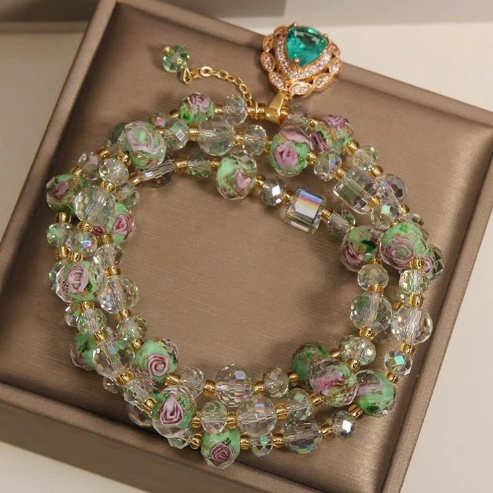 Buddha Stones Bransoletka energetyczna Golden Liuli Glass Rose Garden Teardrop Triple Wrap - image 3