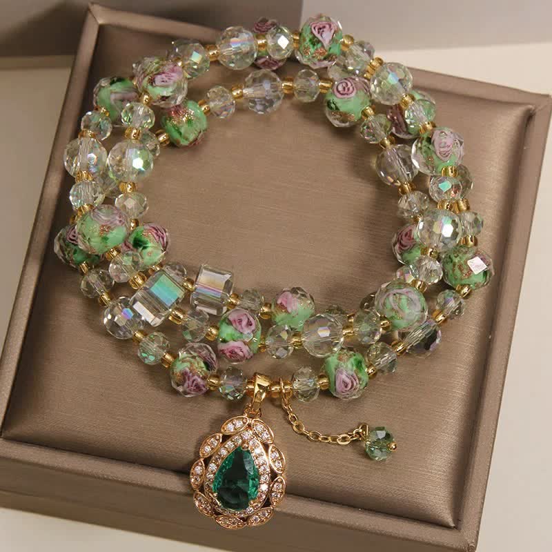 Buddha Stones Bransoletka energetyczna Golden Liuli Glass Rose Garden Teardrop Triple Wrap - image 2