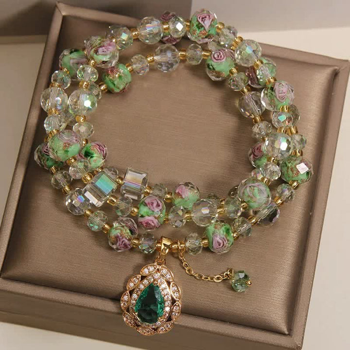 Buddha Stones Bransoletka energetyczna Golden Liuli Glass Rose Garden Teardrop Triple Wrap - image 2