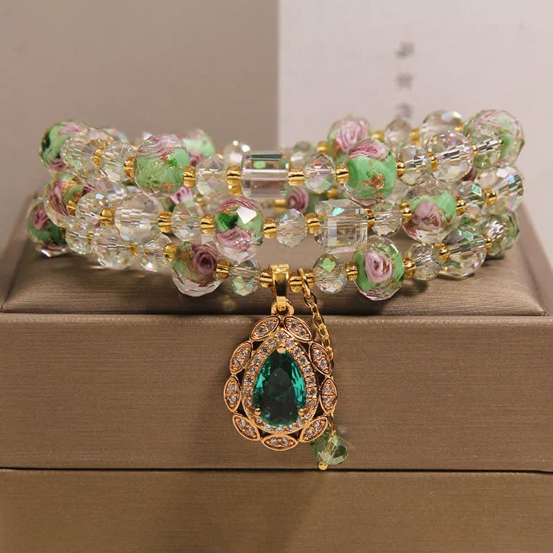 Buddha Stones Bransoletka energetyczna Golden Liuli Glass Rose Garden Teardrop Triple Wrap - image 8