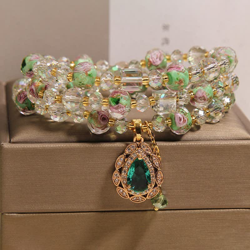 Buddha Stones Bransoletka energetyczna Golden Liuli Glass Rose Garden Teardrop Triple Wrap - image 7