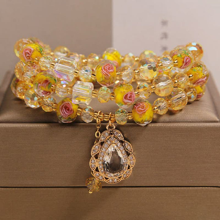 Buddha Stones Bransoletka energetyczna Golden Liuli Glass Rose Garden Teardrop Triple Wrap - Żółty (obwód nadgarstka: 5,9-6,3 cala / 15-16 cm) - image 9