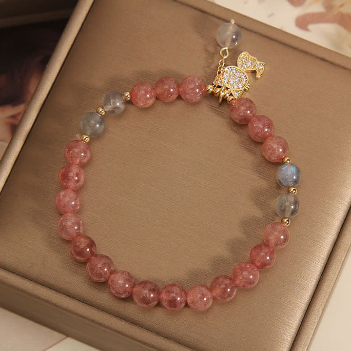 Buddha Stones Bransoletka z zawieszką miłosną w kształcie kota z kwarcu truskawkowego i kamienia księżycowego - image 3