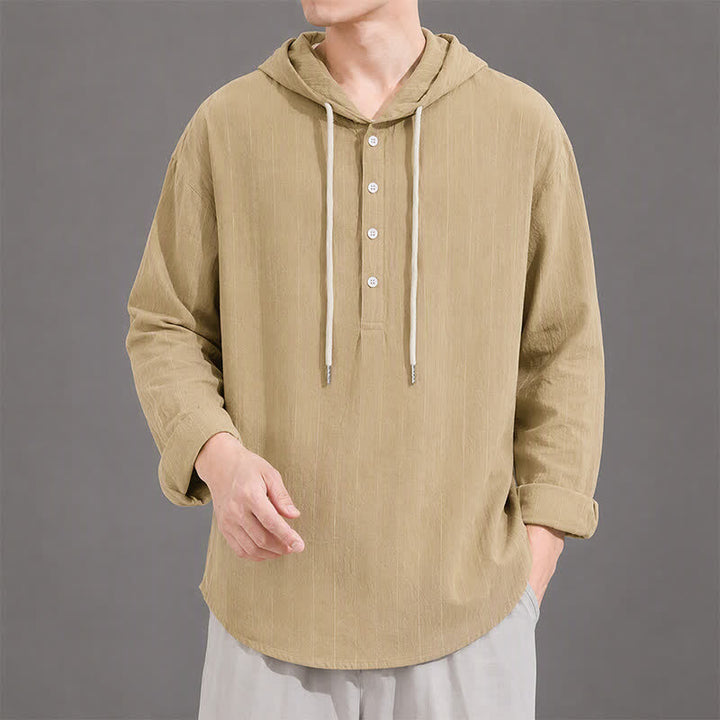 Buddha Stones Wiosenna, swobodna, minimalistyczna, męska koszula z długim rękawem i ściągaczem w paski - Ciemny Khaki - US/UK/AU42, EU52 (3XL) - image 0
