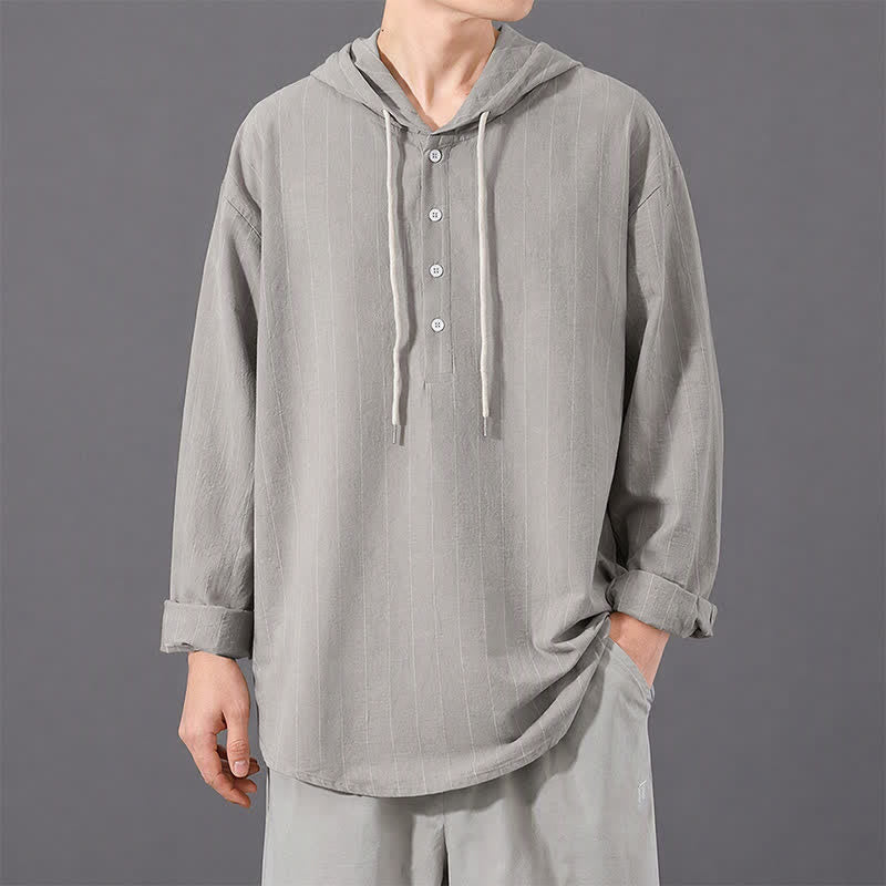 Buddha Stones Wiosenna, swobodna, minimalistyczna, męska koszula z długim rękawem i ściągaczem w paski - Srebrny - US/UK/AU42, EU52 (3XL) - image 19