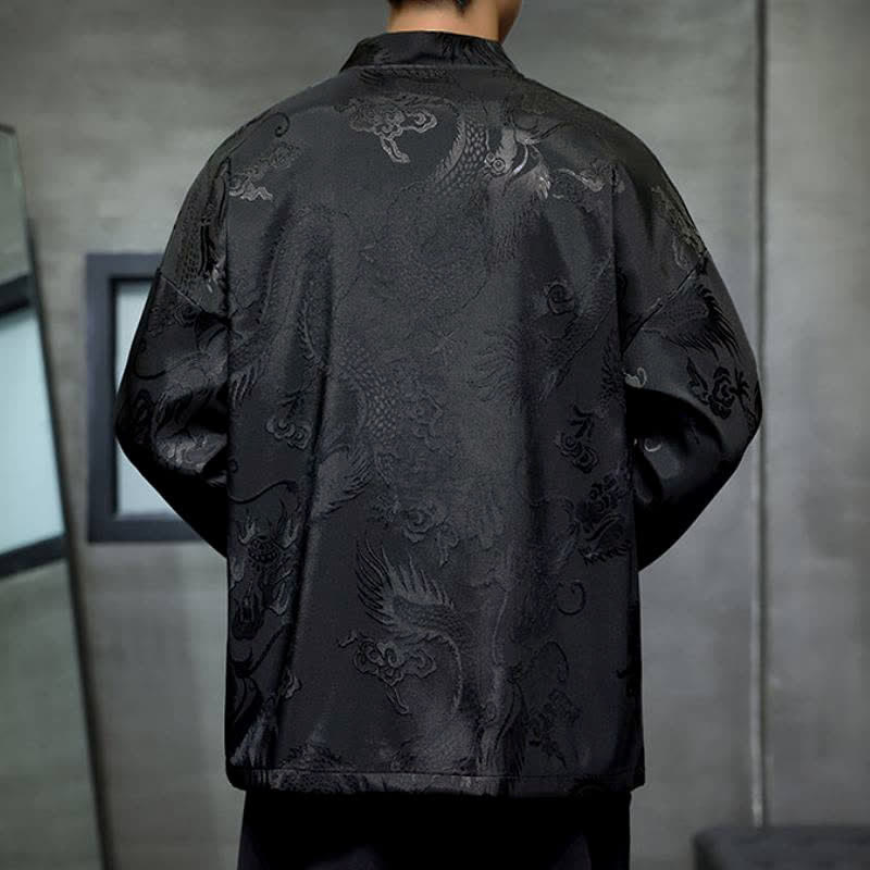 Buddha Stones Męskie kimono w stylu jesiennym z kieszenią i ściągaczem w stylu vintage z motywem smoka - image 4