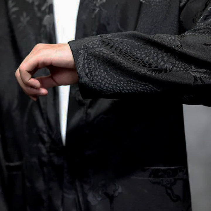 Buddha Stones Męskie kimono w stylu jesiennym z kieszenią i ściągaczem w stylu vintage z motywem smoka - image 8