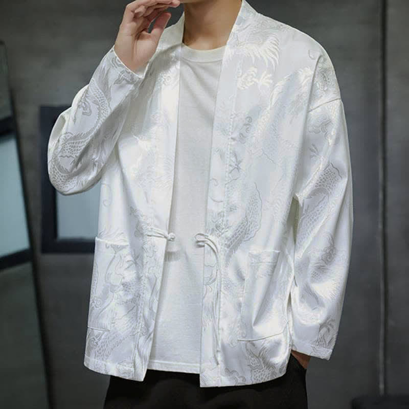 Buddha Stones Męskie kimono w stylu jesiennym z kieszenią i ściągaczem w stylu vintage z motywem smoka - image 12