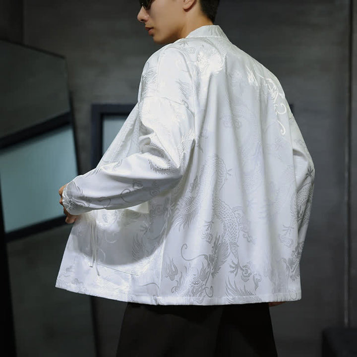 Buddha Stones Męskie kimono w stylu jesiennym z kieszenią i ściągaczem w stylu vintage z motywem smoka - image 14
