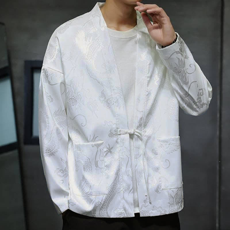 Buddha Stones Męskie kimono w stylu jesiennym z kieszenią i ściągaczem w stylu vintage z motywem smoka - image 17