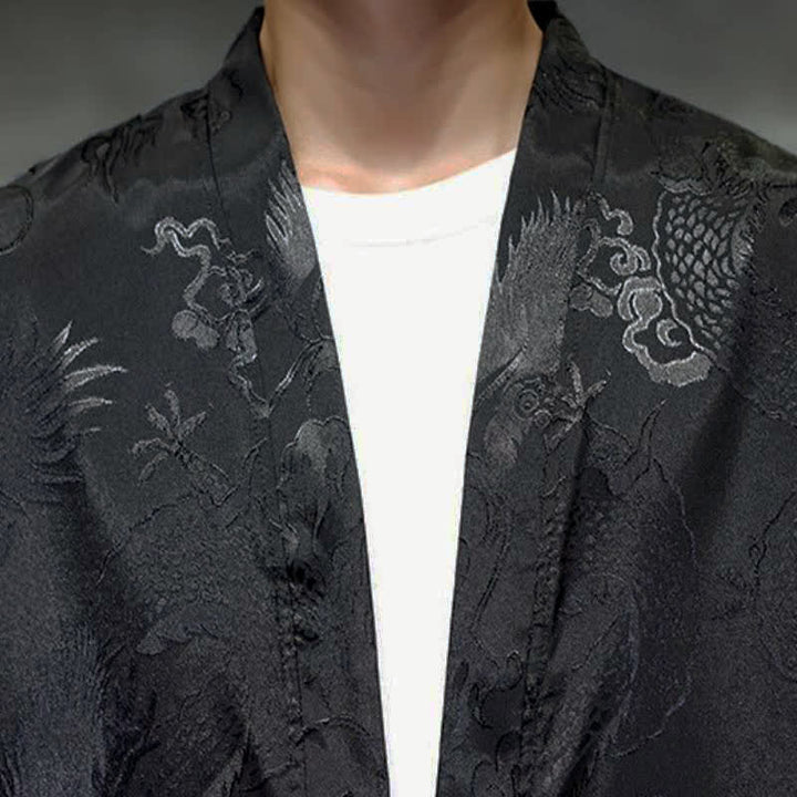 Buddha Stones Męskie kimono w stylu jesiennym z kieszenią i ściągaczem w stylu vintage z motywem smoka - image 6