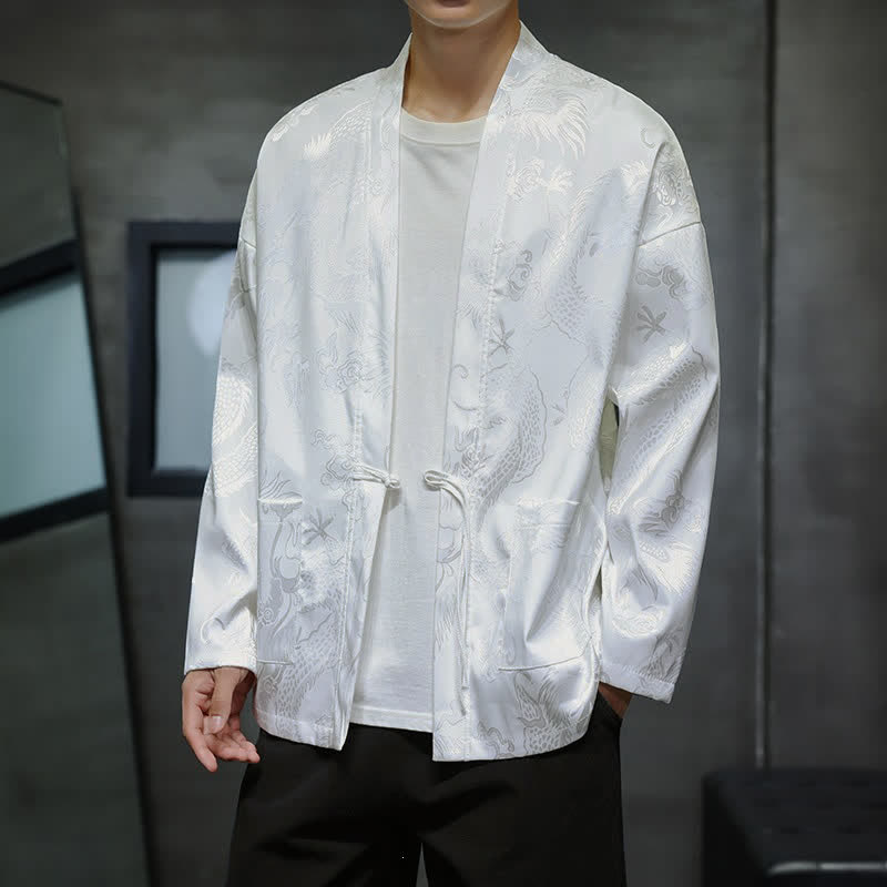 Buddha Stones Męskie kimono w stylu jesiennym z kieszenią i ściągaczem w stylu vintage z motywem smoka - image 16