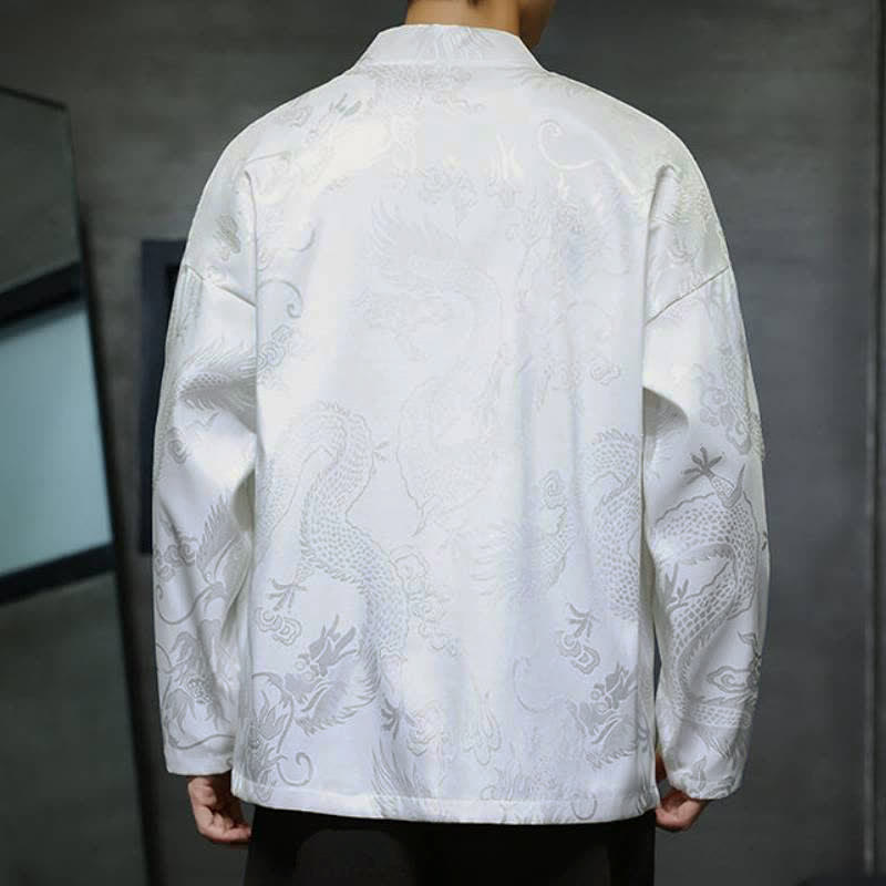 Buddha Stones Męskie kimono w stylu jesiennym z kieszenią i ściągaczem w stylu vintage z motywem smoka - image 13