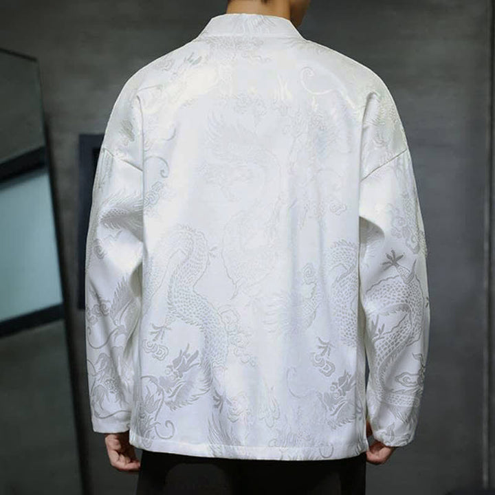 Buddha Stones Męskie kimono w stylu jesiennym z kieszenią i ściągaczem w stylu vintage z motywem smoka - image 13
