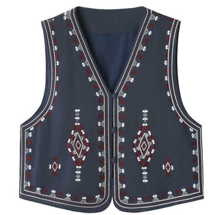 Buddha Stones Letnia koszulka bez rękawów w stylu boho vintage z haftem geometrycznym - Marynarka wojenna - US8-10, UK/AU12-14, EU40-42 (2XL) - image 11