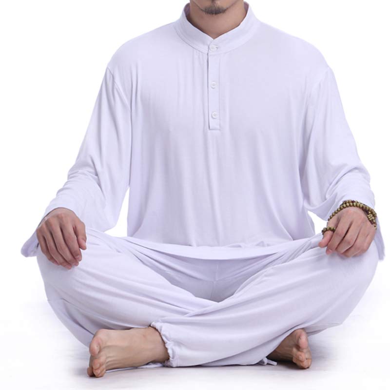 Buddha Stones Medytacja Modlitwa Duchowy Zen Tai Chi Praktyka Joga Odzież Męski Zestaw - Biały - US/UK/AU44， EU54 (3XL) - image 12