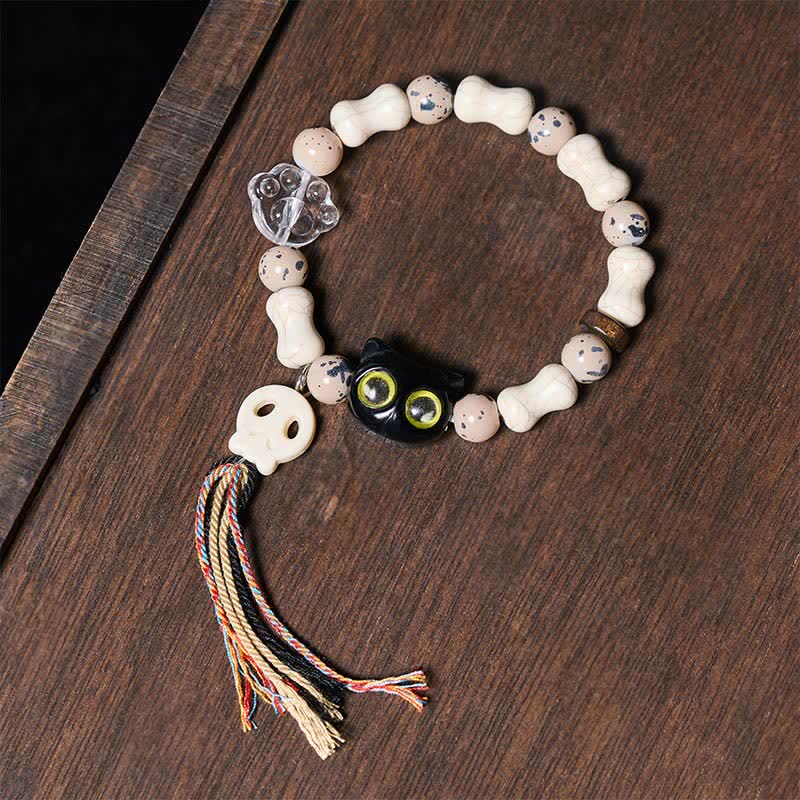 Buddha Stones Bransoletka z motywem czaszki kota i odwagi - Czaszka (Zmiana ♥ Odwaga) - image 0