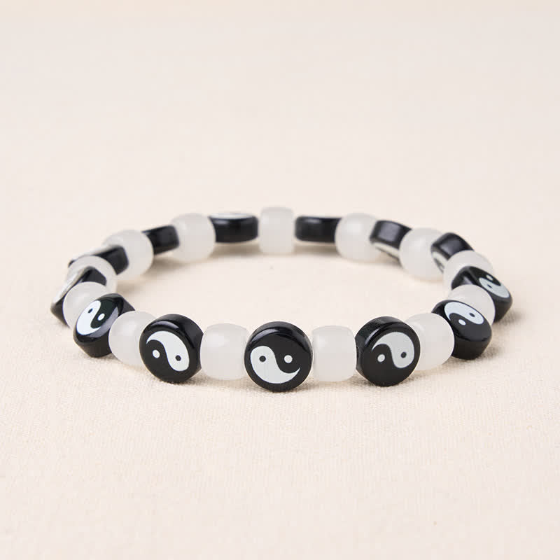 Buddha Stones Bransoletka Liuli Yin Yang z czarno-białymi koralikami Balance - Yin Yang (obwód nadgarstka: 16–17 cm/6,3–6,7 cala) - image 0