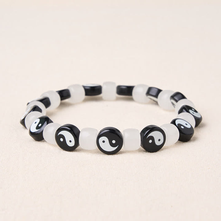 Buddha Stones Bransoletka Liuli Yin Yang z czarno-białymi koralikami Balance - Yin Yang (obwód nadgarstka: 16–17 cm/6,3–6,7 cala) - image 0