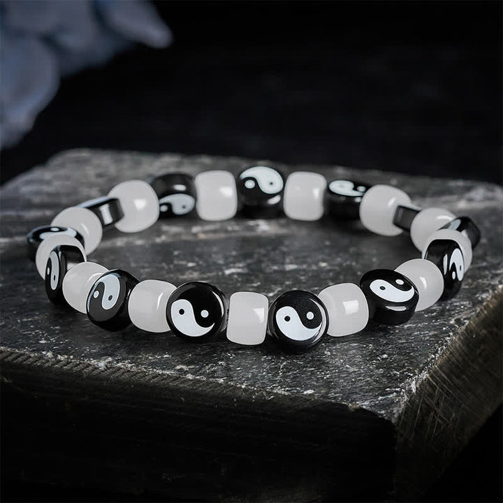 Buddha Stones Bransoletka Liuli Yin Yang z czarno-białymi koralikami Balance - image 1
