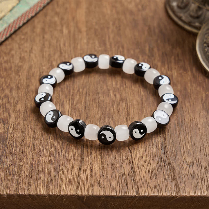 Buddha Stones Bransoletka Liuli Yin Yang z czarno-białymi koralikami Balance - image 2