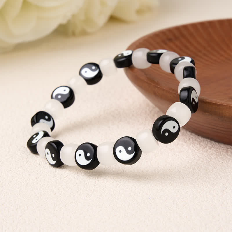 Buddha Stones Bransoletka Liuli Yin Yang z czarno-białymi koralikami Balance - image 3