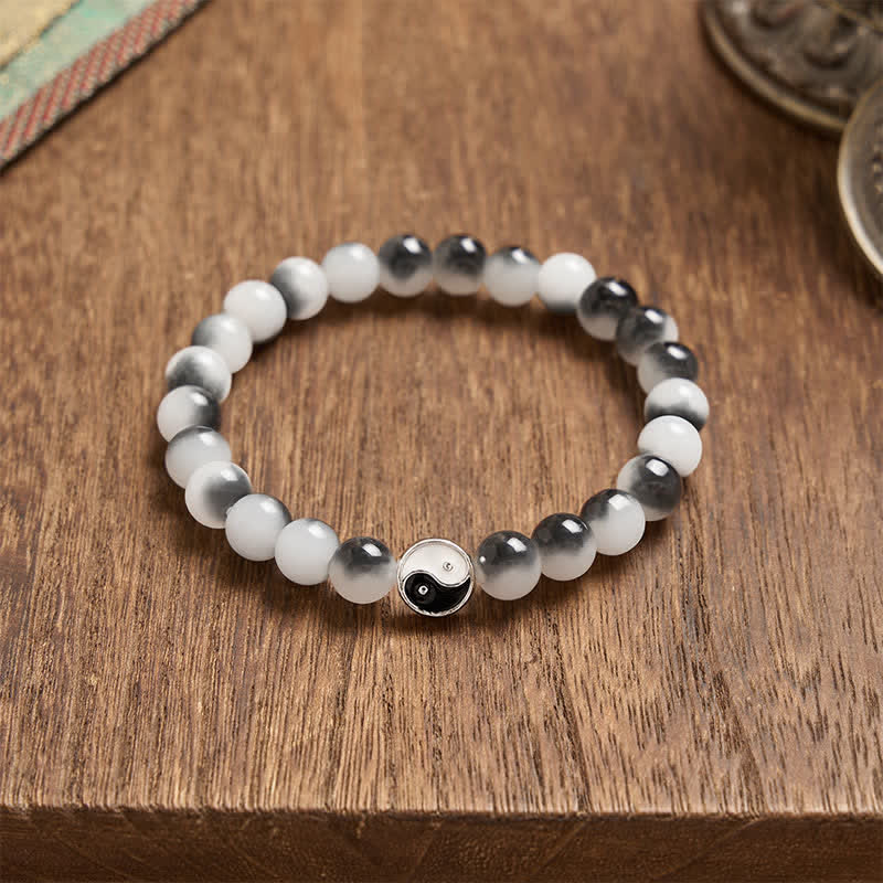 Buddha Stones Bransoletka Yin Yang w dwóch odcieniach ze stopu płaskich koralików i szkła - image 3