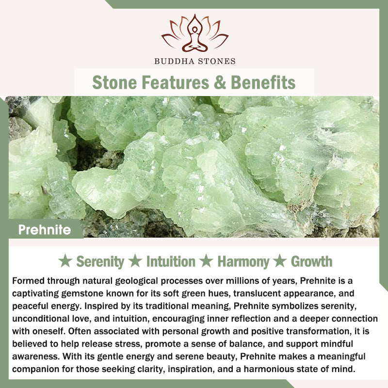 Buddha Stones Bransoletka z koniczynką szczęścia i różowym kwarcem Prehnit i niebieskim chalcedonem - image 2