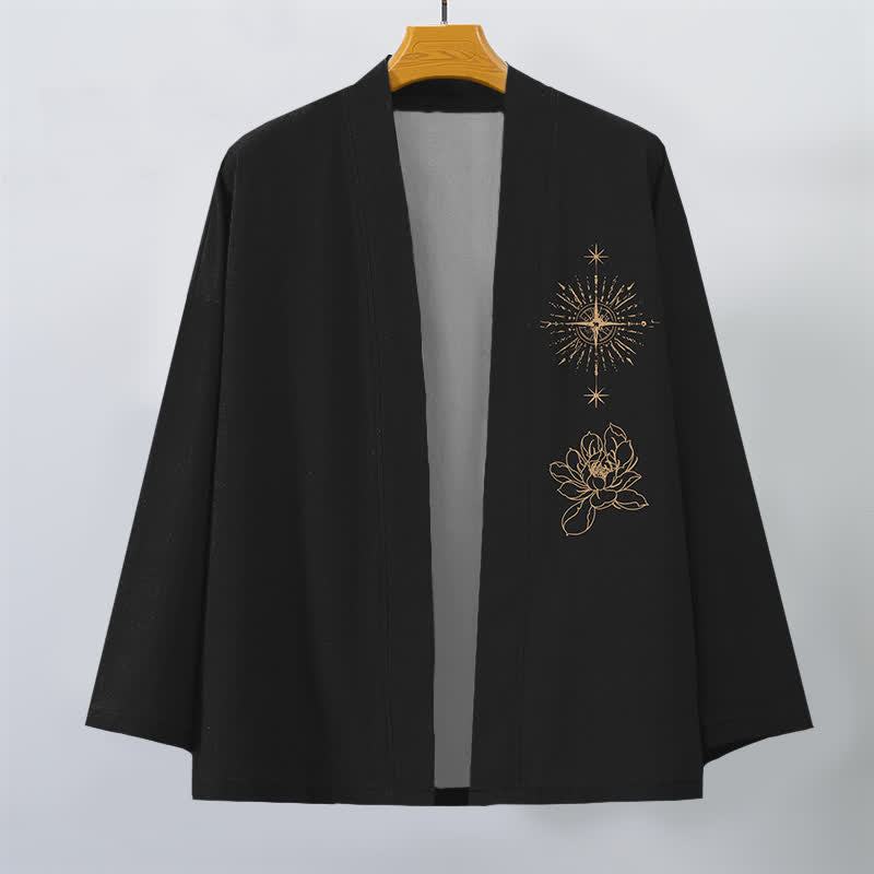 Buddha Stones Bawełniane kimono męskie z odkrytym przodem i wzorem gwiazdy Lotus Radiant - image 1