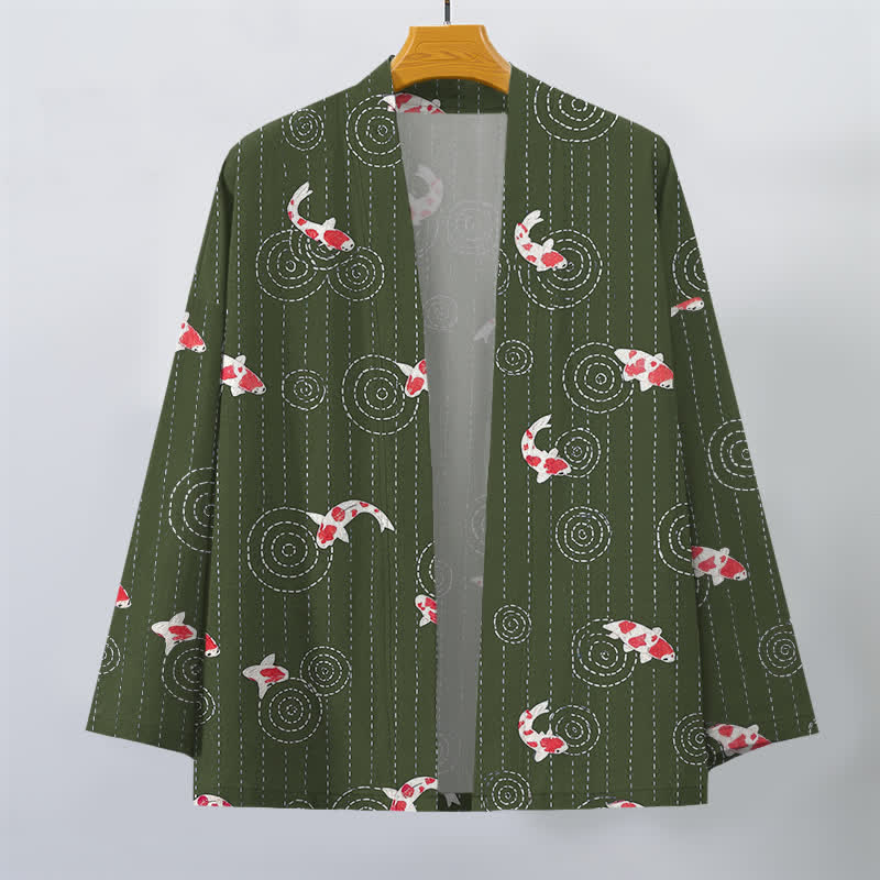 Buddha Stones Męskie kimono z bawełny z wzorem Koi Ripple z otwartym przodem - image 10