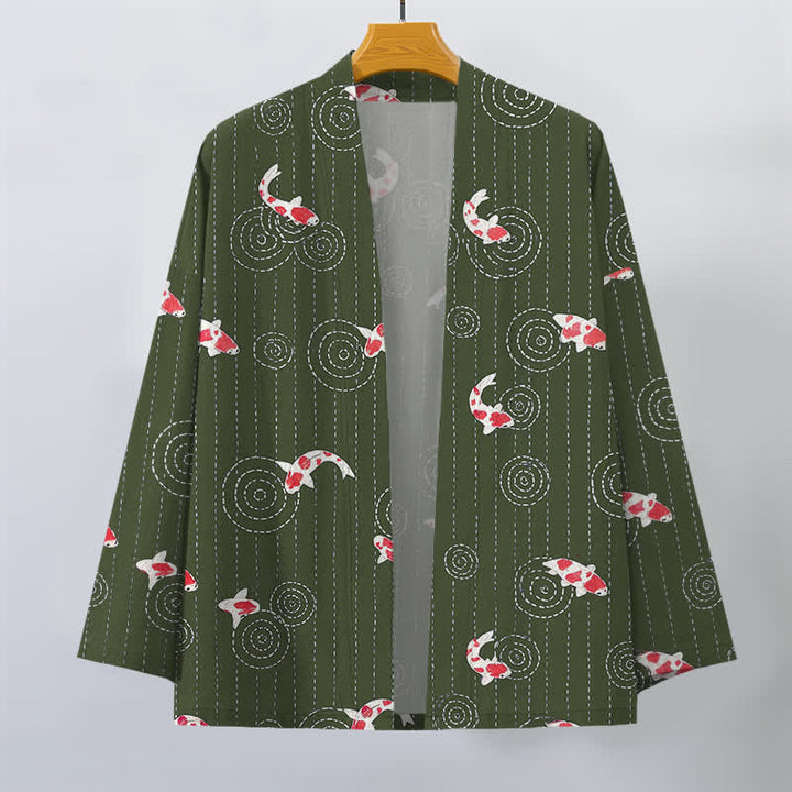 Buddha Stones Męskie kimono z bawełny z wzorem Koi Ripple z otwartym przodem - image 10