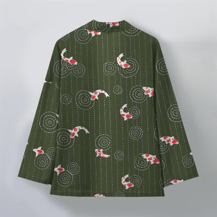 Buddha Stones Męskie kimono z bawełny z wzorem Koi Ripple z otwartym przodem - image 11