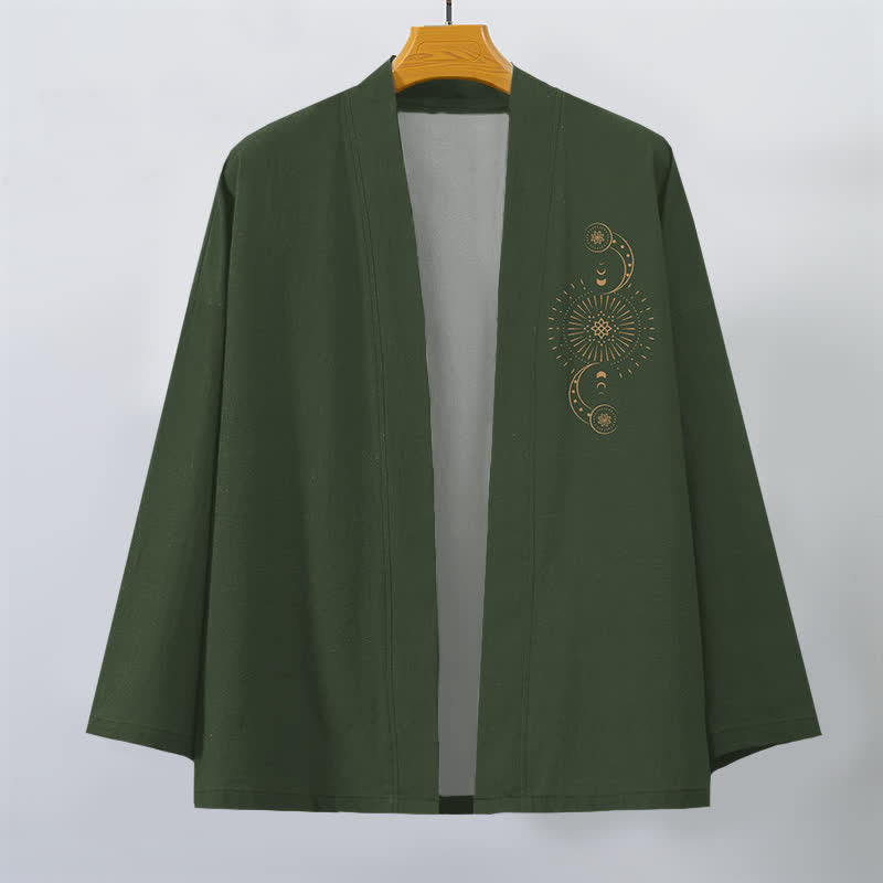 Buddha Stones Bawełniane kimono męskie z fazą księżyca i wzorem słońca z otwartym przodem - image 10