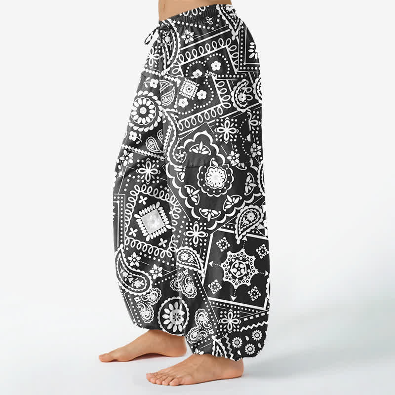 Buddha Stones Spodnie damskie typu harem z elastycznej talii i kieszeniami bocznymi, z bawełny w stylu boho, z wzorem bandany paisley - image 1