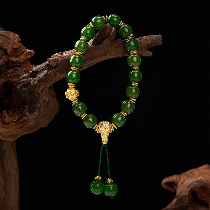 Buddha Stones Bransoletka z cyjanowego jadeitu Harmony Golden Accent - image 2