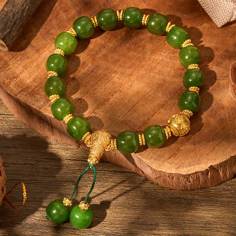 Buddha Stones Bransoletka z cyjanowego jadeitu Harmony Golden Accent - image 8