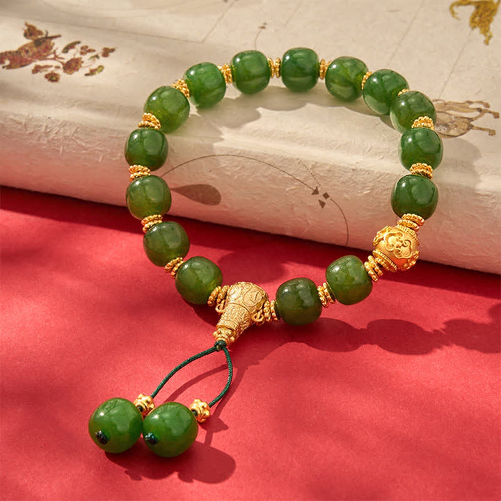 Buddha Stones Bransoletka z cyjanowego jadeitu Harmony Golden Accent - image 7