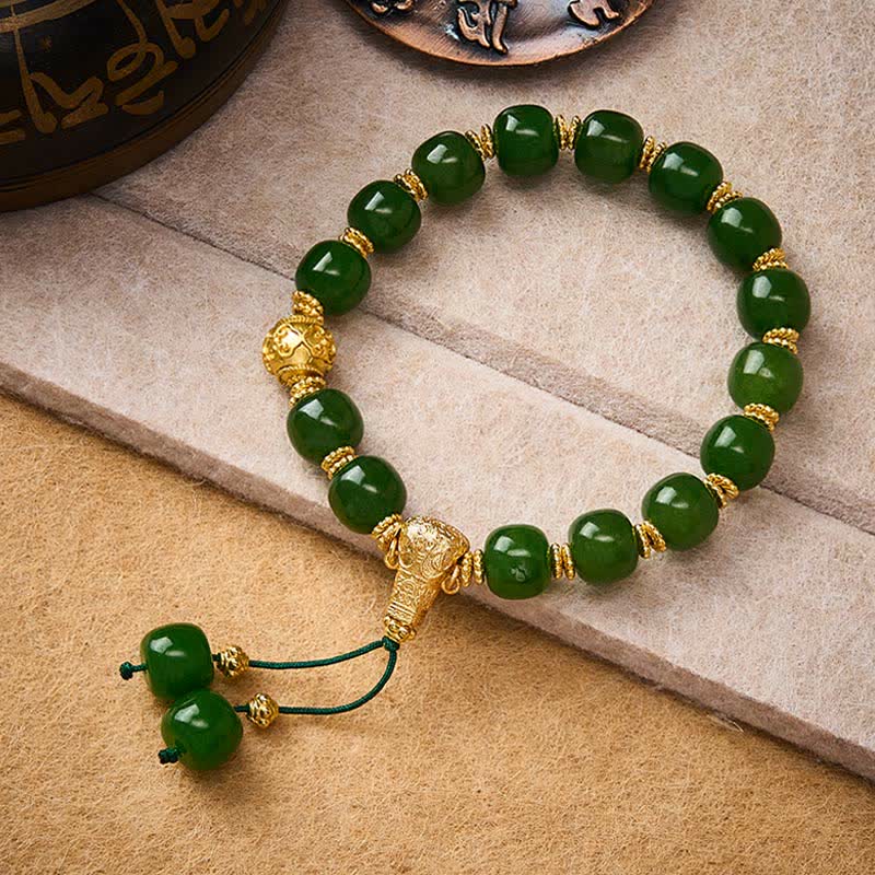 Buddha Stones Bransoletka z cyjanowego jadeitu Harmony Golden Accent - image 4