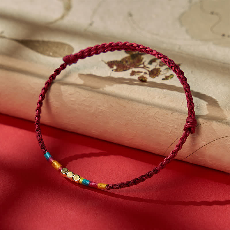 Buddha Stones Bransoletka ochronna z koralikami ze srebra próby 925 i czerwonego sznurka - Czerwony (obwód nadgarstka 14–17 cm) - image 0