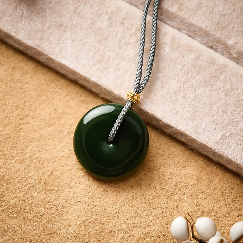 Buddha Stones Naszyjnik z naturalnym cyjanowym jadeitem i klamrą pokoju, z wisiorkiem i liną - image 1