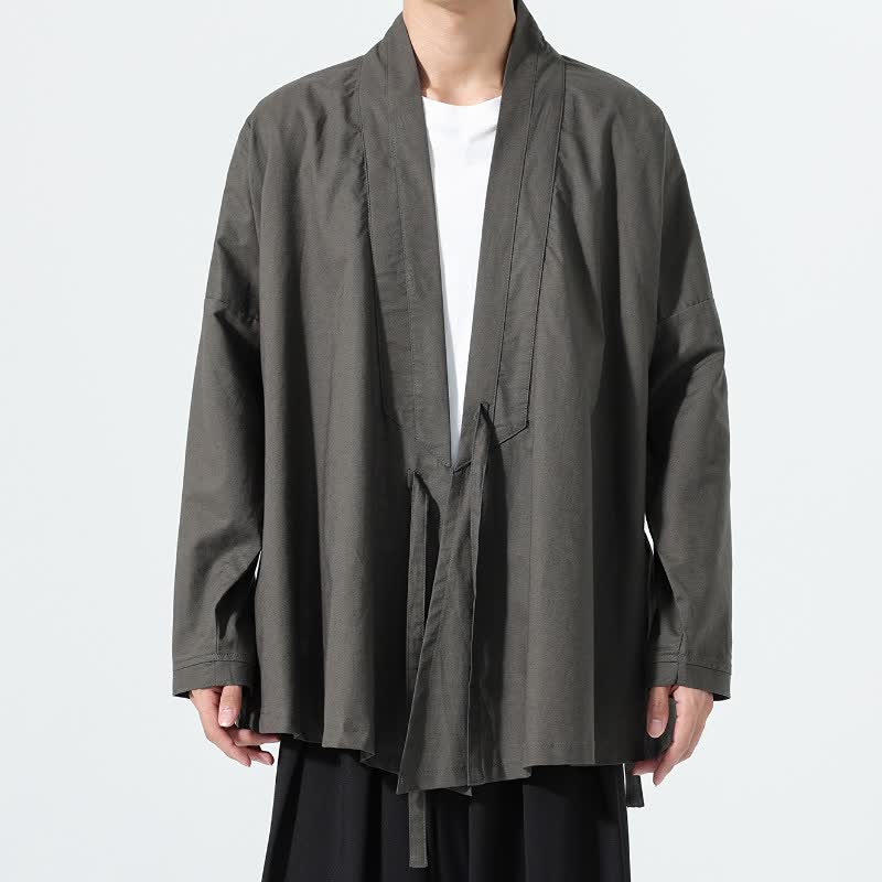 Buddha Stones Jesienne minimalistyczne męskie kimona ze ściągaczem w stylu Tang - DimGray - US/UK/AU46， EU56 (5XL) - image 0