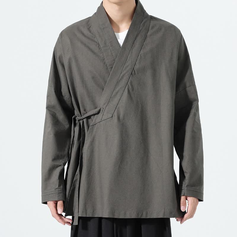Buddha Stones Jesienne minimalistyczne męskie kimona ze ściągaczem w stylu Tang - image 1