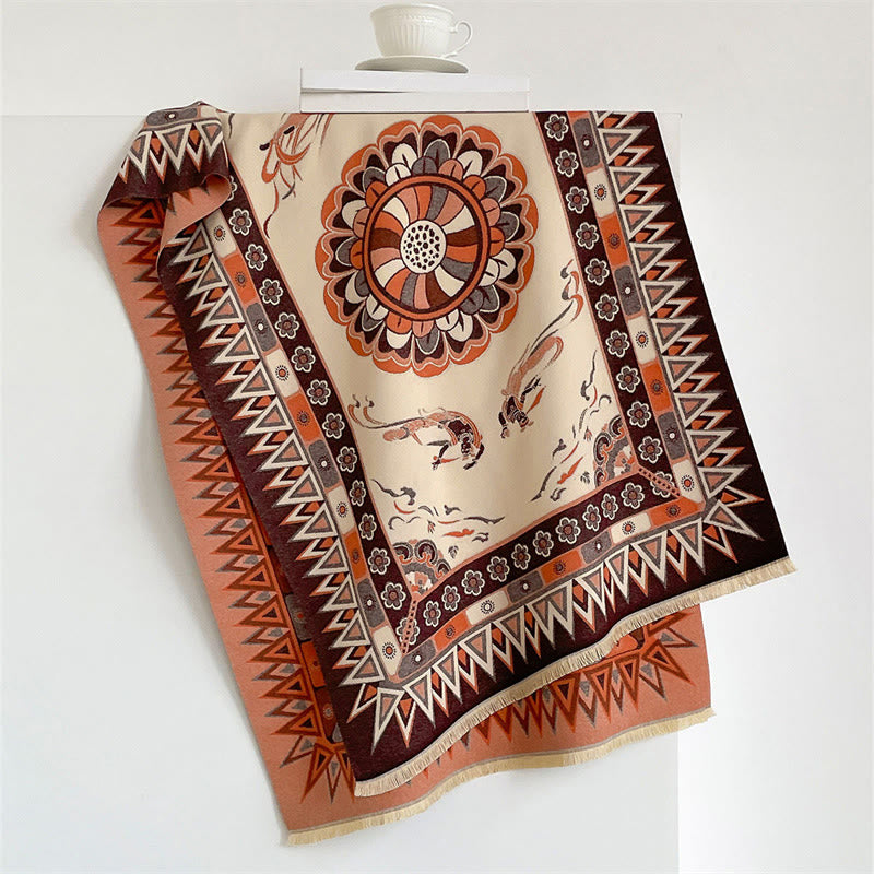 Buddha Stones Szal boho z frędzlami i mandalą w stylu wiosenno-jesiennym - image 1