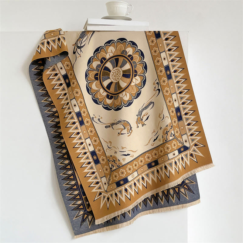 Buddha Stones Szal boho z frędzlami i mandalą w stylu wiosenno-jesiennym - Peru - 185*65 cm - image 4