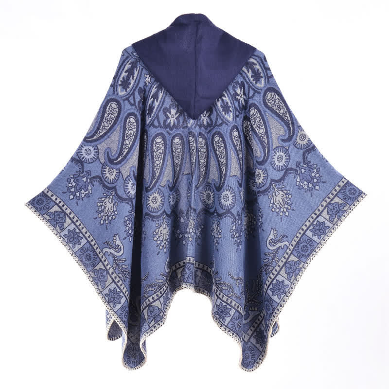 Buddha Stones Jesienno-zimowy szal z kapturem w stylu boho, wzór paisley, geometryczny - image 1