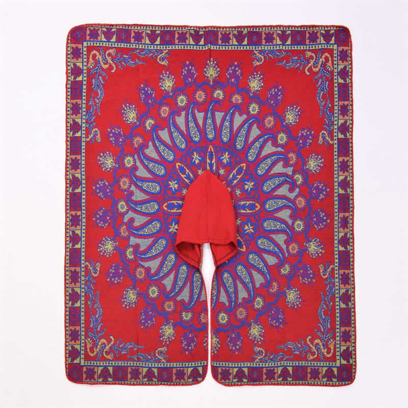 Buddha Stones Jesienno-zimowy szal z kapturem w stylu boho, wzór paisley, geometryczny - image 3