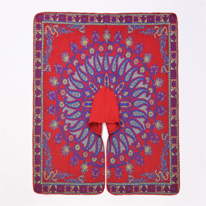 Buddha Stones Jesienno-zimowy szal z kapturem w stylu boho, wzór paisley, geometryczny - image 3