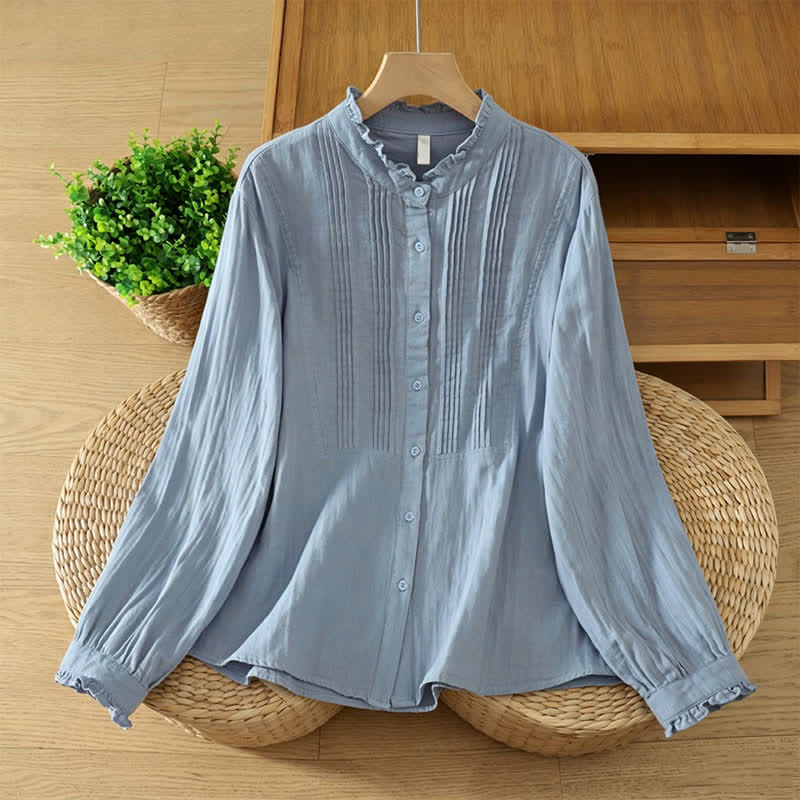 Buddha Stones Jesienne, eleganckie koszule damskie z długim rękawem, zapinane na guziki, z bawełny w jednolitym kolorze, w stylu vintage - LightSteelBlue - US12, UK/AU16, EU44 (2XL) - image 0