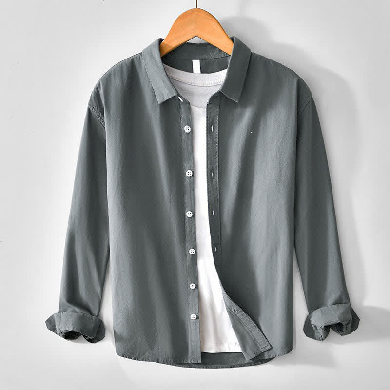 Buddha Stones Wiosenna, swobodna, minimalistyczna, męska koszula z długim rękawem, zapinana na guziki, z solidnej bawełny - DimGray - US/UK/AU44, EU54 (4XL) - image 0